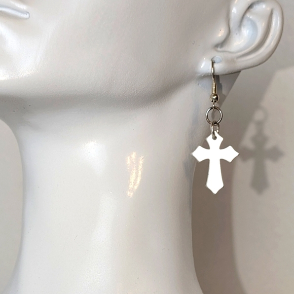 Sterling Silver Cross Earrings .925 Hooks Hypoallergenic NEW Handmade Edgy Cross - Picture 2 of 6